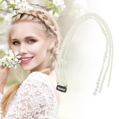 Unique Bargains Women's Fashion Faux Pearl Braided Hair Chain White 1 Pc 5 Unique Bargains Women's Fashion Faux Pearl Braided Hair Chain White 1 Pc - Image 3