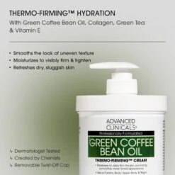 Advanced Clinicals Green Coffee Bean Lift & Slim Body Cream For Cellulite And Firming, 16 Oz