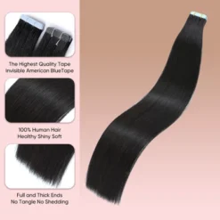 Jessie's Wig 10-14 Inch Tape In Hair Extensions For Women Thin Hair Straight #1B 30g 20 Pcs/Pack