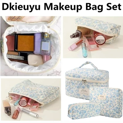 Narwey 3Pcs Cotton Quilted Makeup Bag Set, Cute Floral Makeup Bags 3 Narwey 3Pcs Cotton Quilted Makeup Bag Set, Cute Floral Makeup Bags