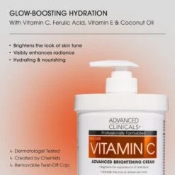 Advanced Clinicals Brightening Vitamin C Body Lotion + Hyaluronic Acid Body Cream For Dark Spots & Dry Skin, Set Of Two 16 Oz