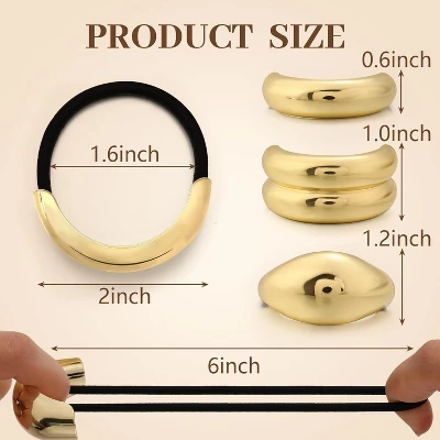3PCS Gold Hair Ties, Metal Hair Ties For Thick Hair, Ponytail Cuffs 4 3PCS Gold Hair Ties, Metal Hair Ties For Thick Hair, Ponytail Cuffs - Image 2