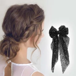 Unique Bargains Fashion Sequin Bow Mesh Ribbon Spring Hair Clips 1 Pc