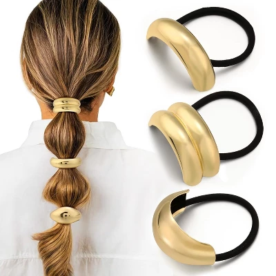 3PCS Gold Hair Ties, Metal Hair Ties For Thick Hair, Ponytail Cuffs 8 3PCS Gold Hair Ties, Metal Hair Ties For Thick Hair, Ponytail Cuffs - Image 6