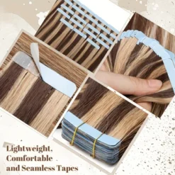 Jessie's Wig 16-26 Inch Tape In Hair Extensions 50g For Women Thin Hair Straight #4P27 Medium Brown With Dark Blonde 20 Pcs/Pack