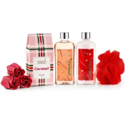 Coconut Spa Gift Basket, 6-Piece Bath & Body Set In A Wicker Basket