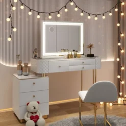 ELECWISH 31.5" Rectangle LED Vanity Mirror With Dual Light Strips - 3-Color Touch Control, USB/Type-C Ports, 10X Magnifier, Wall Mountable, White