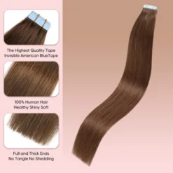 Jessie's Wig 18-26 Inch Tape In Hair Extensions 50g For Women Thin Hair Straight #4 Light Brown 20 Pcs/Pack